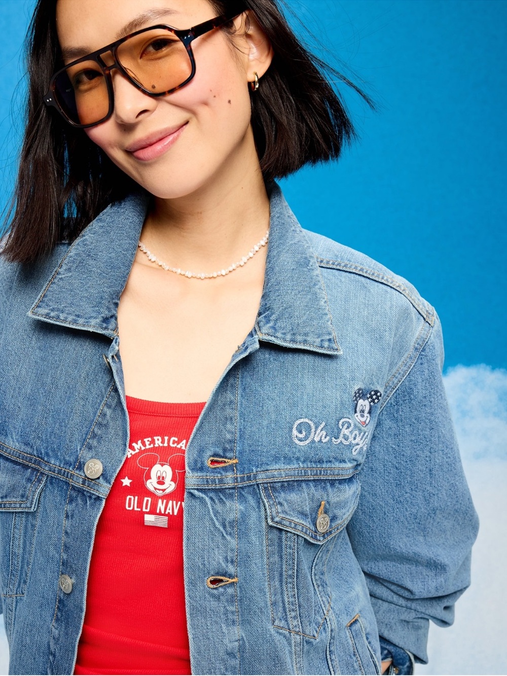 Old Navy Denim Americana Jean Jacket with Embroidered Mickey